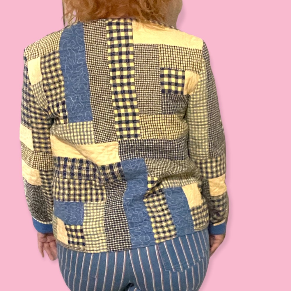 Vtg Homemade Patchwork Quilted Button Jacket Large - image 3